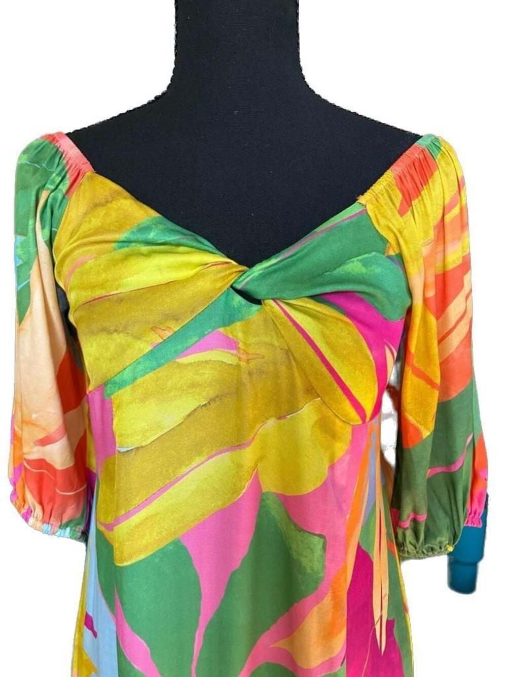 Self Contrast Tropical Print Off-Shoulder Tiered Maxi Dress-NWOT-size xs